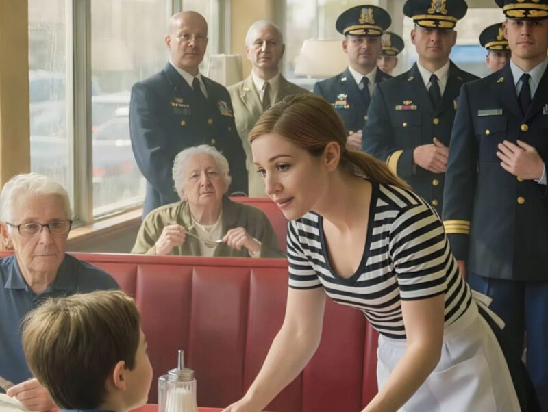 Ein junges Mädchen sitzt in einem Diner