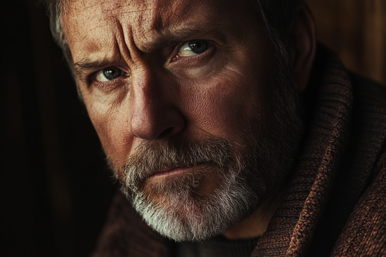 Ein älterer Mann, der die Kamera anblickt