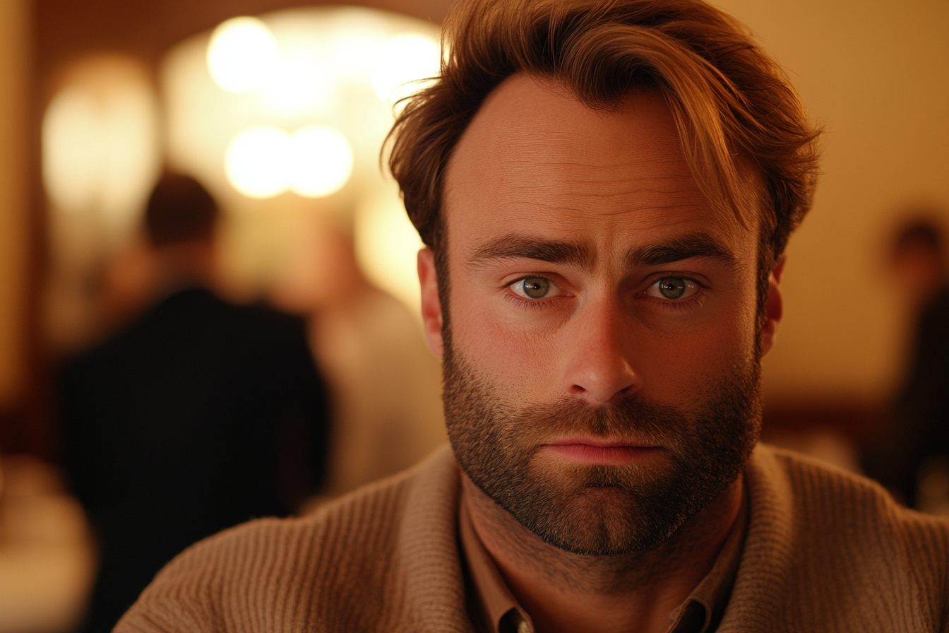 Ein Mann, der stumm in einem Restaurant sitzt